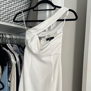 Lulu's Elegant Cream One-Shoulder Dress